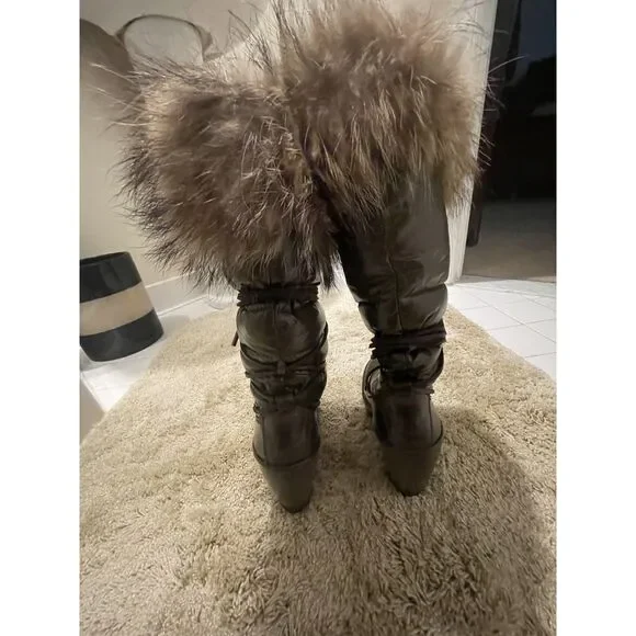 Moncler Nylon Fur Trim Lace-Up Boots - size 6 | US6, IT36 - Mocha Brown - Picture 9 of 13